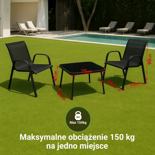 Extralink Black Forest Garden Furniture Set, Textilene Two Chairs + Black Table outdoor furniture set