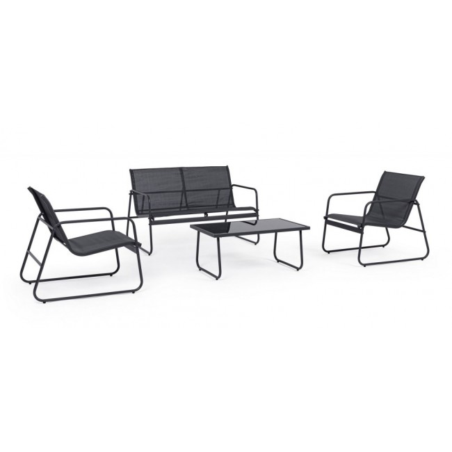 Extralink BLACK FOREST ZESTAW MEBLI OGRODOWYCH TEKSTYLEN DWA KRZESLA + LEZANKA + STOLIK ROZKLADANY CZARNY L-0358 outdoor furniture set