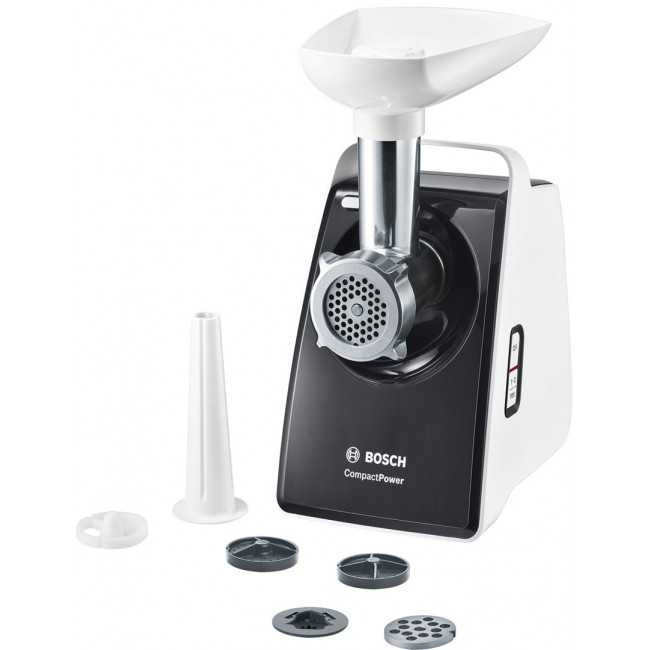 Bosch | Meat mincer CompactPower | MFW3612A | Black | 500 W | Number of speeds 1 | 2 Discs: 4 mm and 8 mm Sausage filler accessory pasta nozzle for spaghetti and tagliatelle cookie nozzle with three different shapes