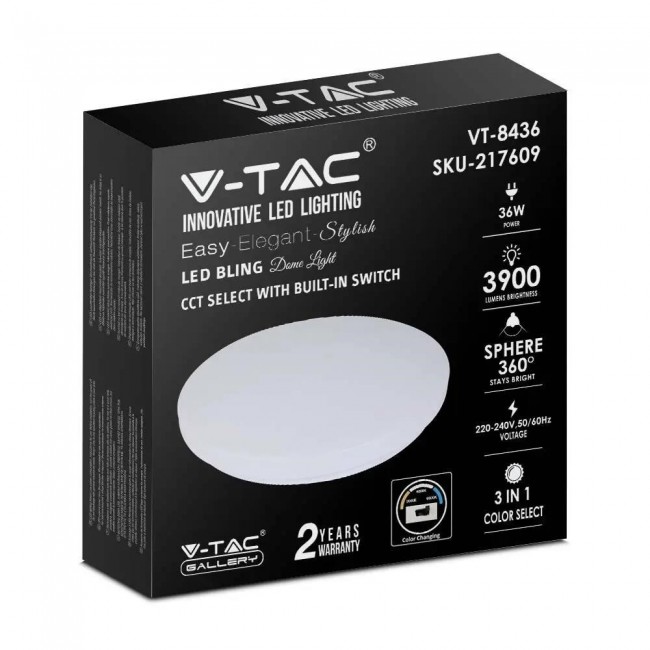 Plafond V-TAC VT-8436-M-N milky 36W IP20 CCT 3000K-6400K 3900lm (SKU 217609) White Plafond V-TAC VT-8436-M-N milky 36W IP20 CCT 3000K-6400K 3900lm (SKU 217609) White