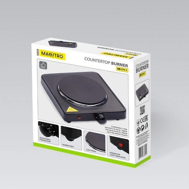 Maestro MR-771-1 hob 1000W Black Countertop Sealed plate 1 zone(s)