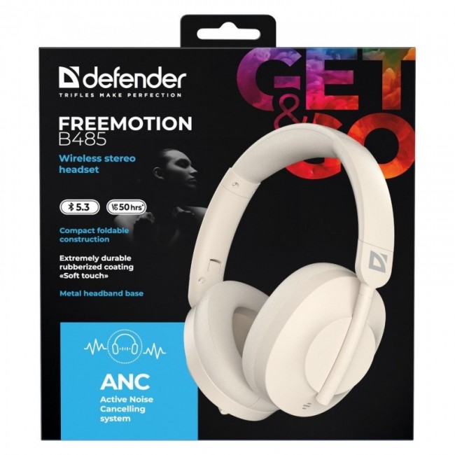 Wireless over-ear headphones Defender FreeMotion B485 ANC 63486 beige Wireless over-ear headphones Defender FreeMotion B485 ANC 63486 beige