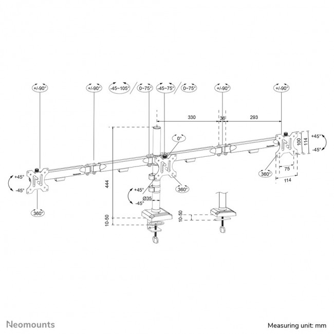Desk mount for 3 monitors 10-27
