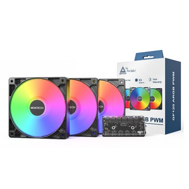 Montech GF120 PWM Computer case Fan module 12 cm Black 3 pc(s) Montech GF120 PWM Computer case Fan module 12 cm Black 3 pc(s)
