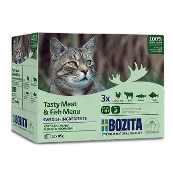 BOZITA Tasty meat & fish menu in jelly Box - wet cat food - 12x85g