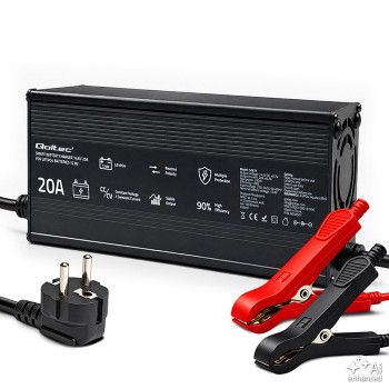 Qoltec Specjalistyczna adowarka do akumulatora LiFePO4 12V | 20A | PF 0.9 | LED | Inteligentne adowanie