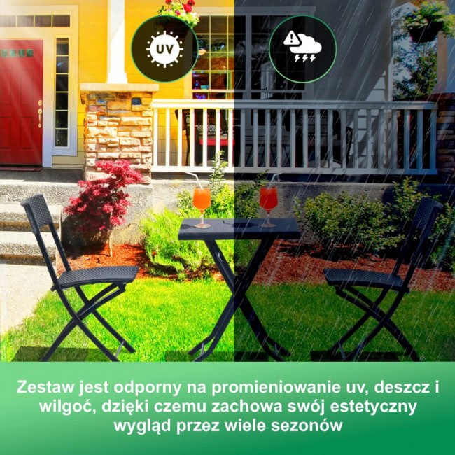 Extralink Small Black Forest Garden Furniture Set, Two Chairs + Black Table outdoor furniture set