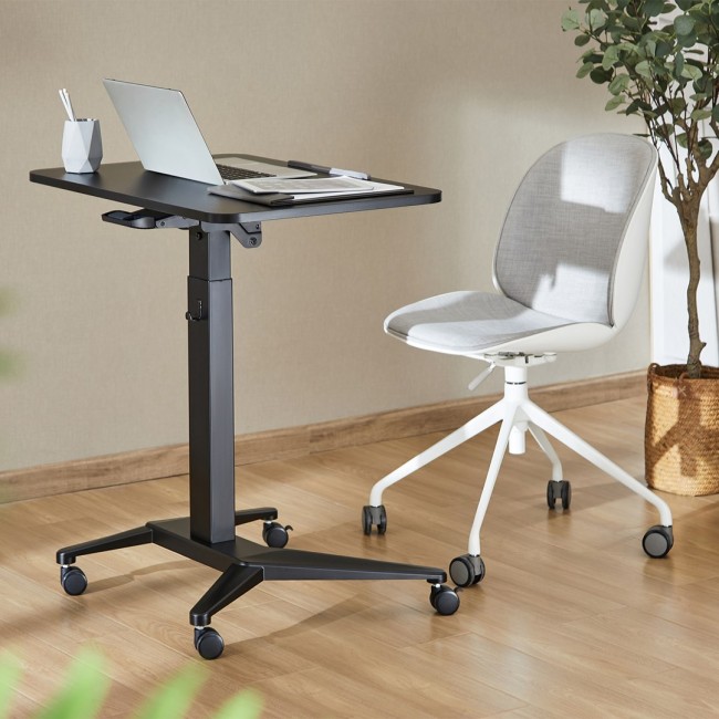 Maclean MC-453 B Mobile Laptop Desk with Pneumatic Height Adjustment, Laptop Table with Wheels, 80 x 52 cm, Max. 8 kg, Height Adjustable Max. 109 cm (Black)