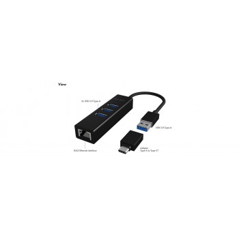 ICY BOX IB-HUB1419-LAN USB 3.2 Gen 1 (3.1 Gen 1) Type-A Black