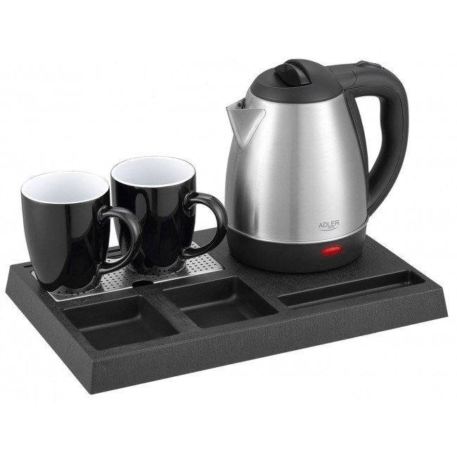 Adler AD 1354 Hotel kettle stainless steel 1.2 L + tray with cups black, steel
