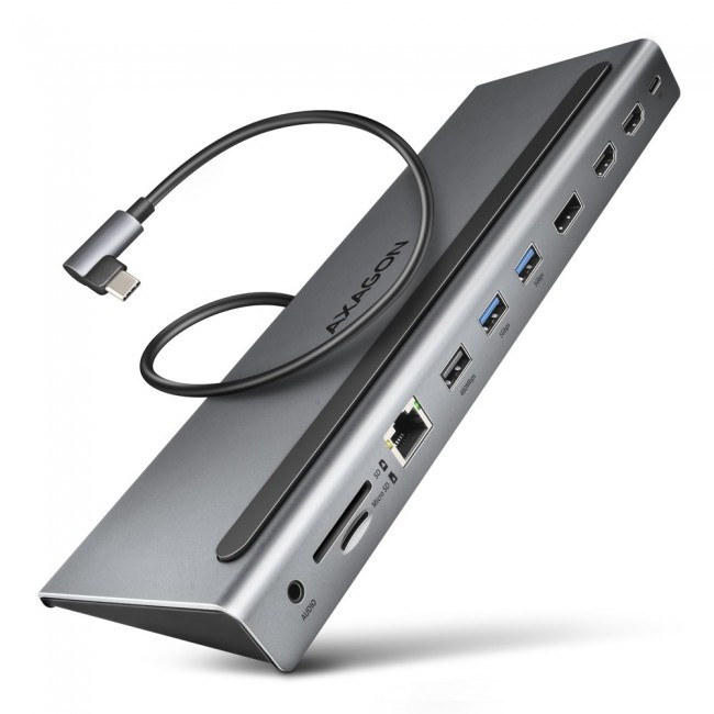 Axagon HMC-4KX3 USB 5Gbps hub, 3x USB-A, 2x HDMI, DP, RJ-45, SD/microSD, audio, PD 100W Axagon HMC-4KX3 USB 5Gbps hub, 3x USB-A, 2x HDMI, DP, RJ-45, SD/microSD, audio, PD 100W