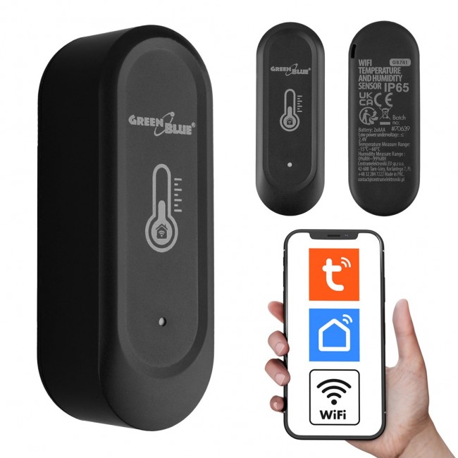 GreenBlue Outdoor WiFi Temperature and Humidity Sensor, Android/iOS, 3.0V DC, LR03x2, IP65, GB741 GreenBlue Outdoor WiFi Temperature and Humidity Sensor, Android/iOS, 3.0V DC, LR03x2, IP65, GB741