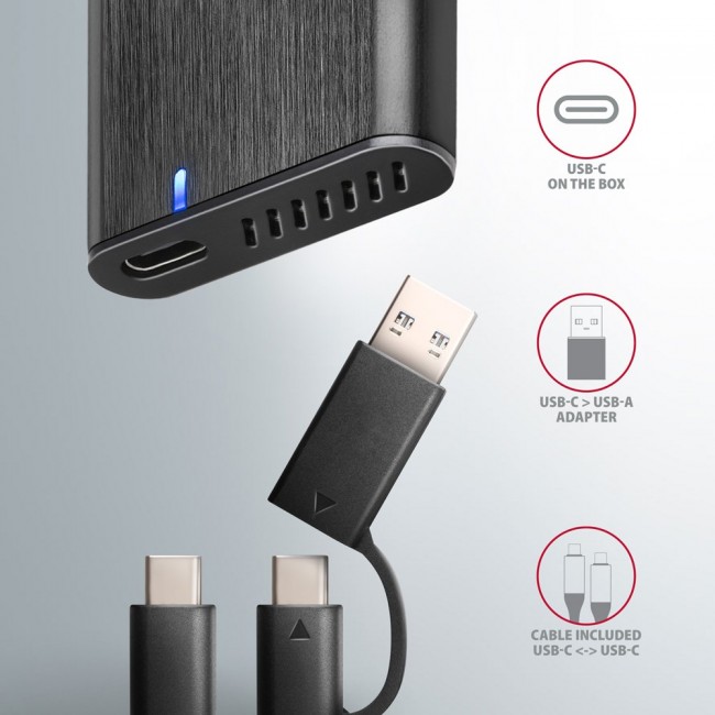 Axagon EEM2-SB2 External USB-C 3.2 Gen 2 metal box for M.2 NVMe & SATA SSD disks. Screwless