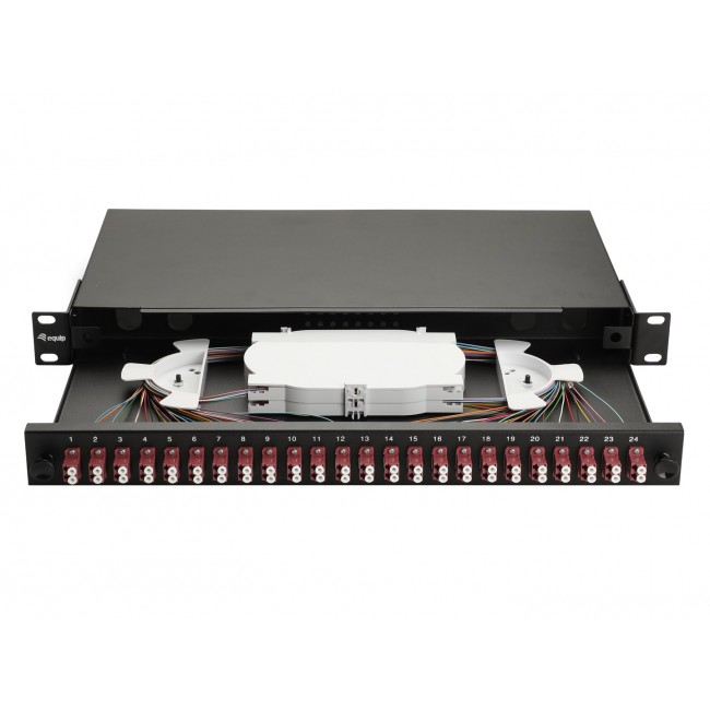 Equip 24-Port Fiber Optic Splice Box, LC Duplex, OM4, 1U, Equipped, Black