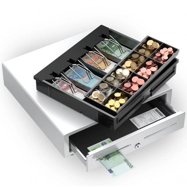 Equip Cash Register Drawer for Point of Sale (POS) System, 4 Bill/8 Coin Compartments, Removable Coin Slots, RJ11 connector