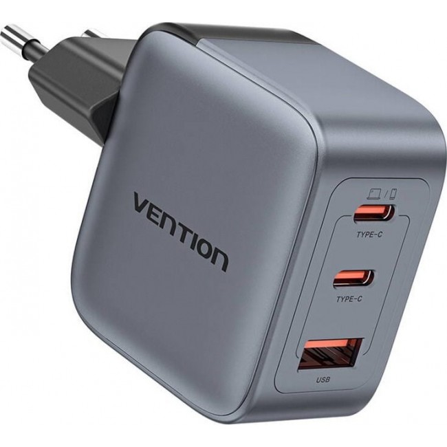 Vention 70W GaN PD Charger 1x USB-A 2x USB-C BK Vention 70W GaN PD Charger 1x USB-A 2x USB-C BK