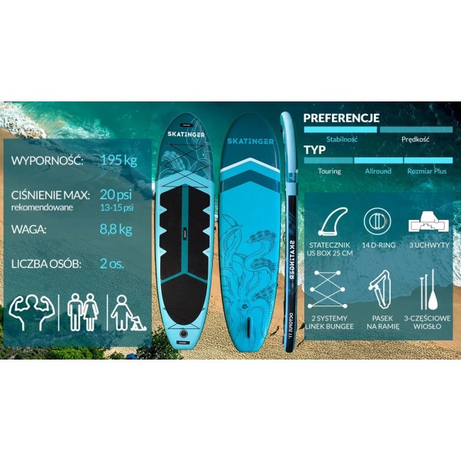 Deska SUP SKATINGER Octopus 335x86x15 cm Allround