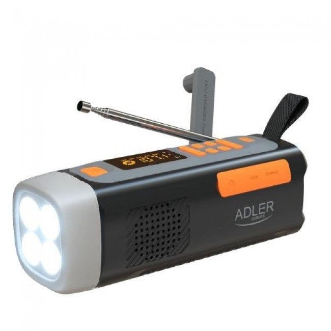 Adler AD 1920 Emergency radio Solar panel / Crank / Powerbank 4500 mAh Black