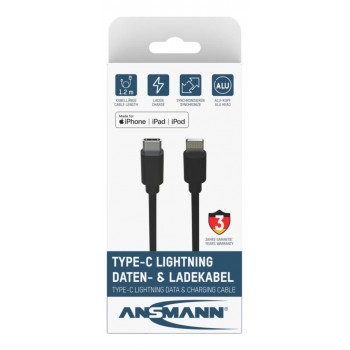 Ansmann 1700-0106 mobile phone cable Black 0.12 m USB C Lightning