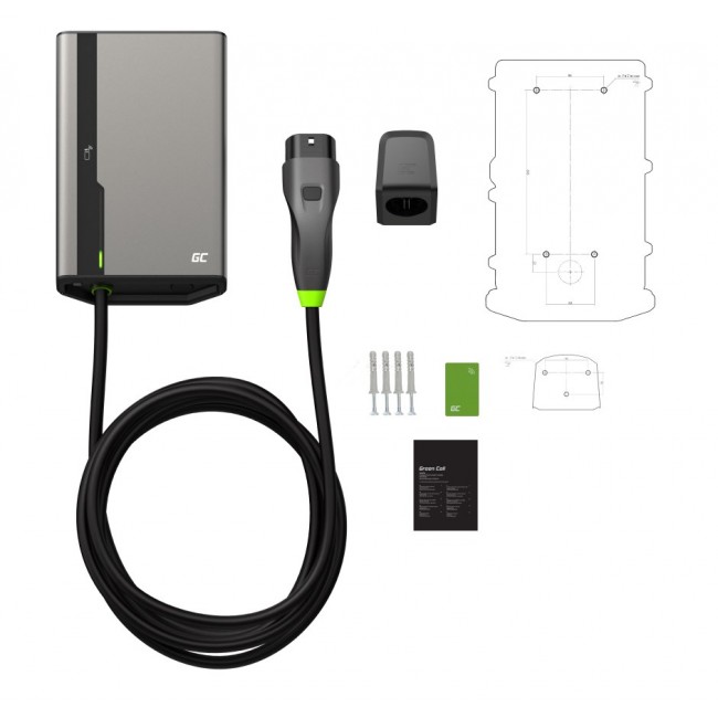 Green Cell GC EVGC021B2250 - Wallbox, 3,6 - 22 KW, 5 m, NFC Grey Aluminium Wall Built-in display LED Green Cell GC EVGC021B2250 - Wallbox, 3,6 - 22 KW, 5 m, NFC Grey Aluminium Wall Built-in display LED