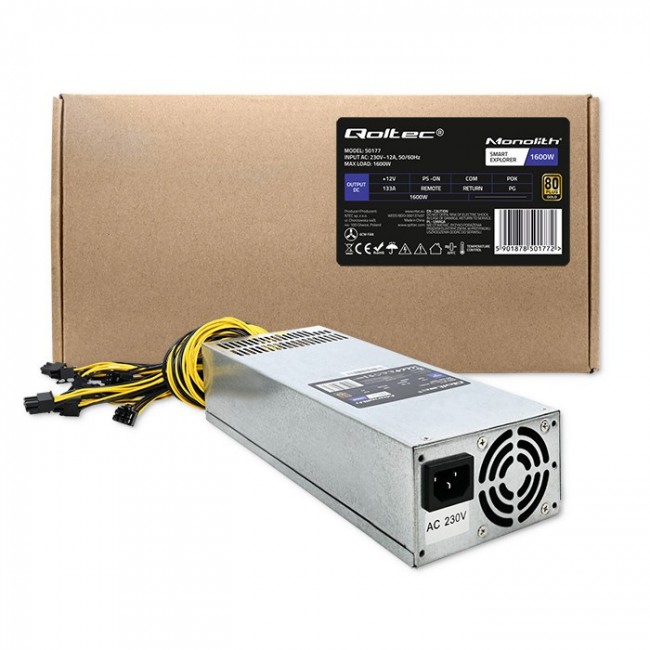 Qoltec 50177 PCI-E power supply Smart 1600W | 80 Plus Gold - Data mining Qoltec 50177 PCI-E power supply Smart 1600W | 80 Plus Gold - Data mining