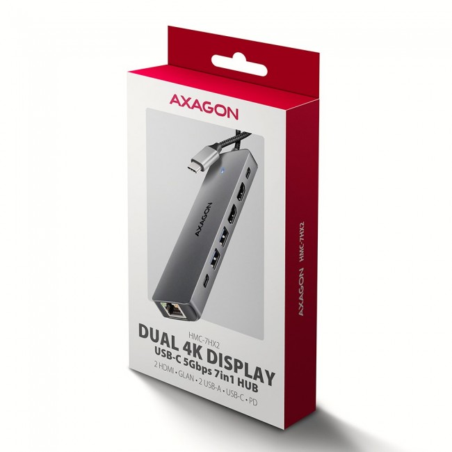 AXAGON HMC-7HX2 USB Hub, 2x USB-A, 1x USB-C