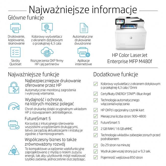 HP Color LaserJet Enterprise LaserJet Enterprise M480f Multifunction Color Printer, Ethernet Only Copier, Scanner