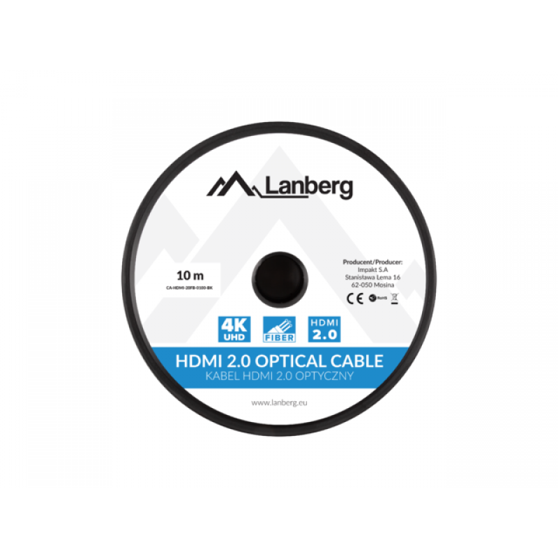 LANBERG HDMI CABLE M/M V2.0 10M OPTICAL AOC BLACK CA-HDMI-20FB-0100-BK