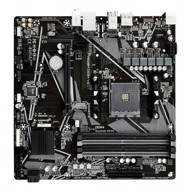 GIGABYTE A520M DS3H V2 Motherboard - Supports AMD Ryzen 5000 Series AM4 CPUs, up to 4733MHz DDR4 (OC), PCIe 3.0 x16, GbE LAN, USB 3.2 Gen 1