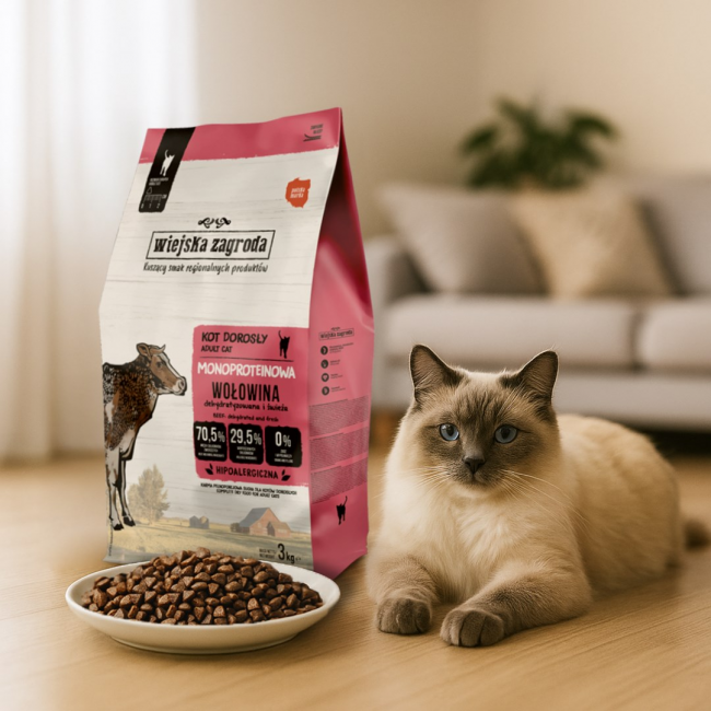 WIEJSKA ZAGRODA Monoprotein Beef - dry cat food - 3kg WIEJSKA ZAGRODA Monoprotein Beef - dry cat food - 3kg