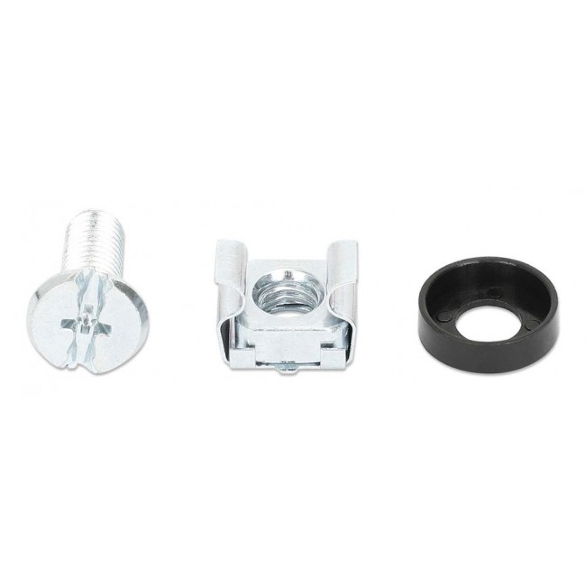 Intellinet Cage Nut Set (100 Pack), M6 Nuts, Bolts and Washers, Suitable for Network Cabinets/Server Racks, Plastic Storage Jar, Lifetime Warranty