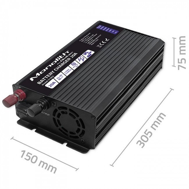 Qoltec Smart Monolith Battery Charger for LiFePO4 AGM GEL SLA batteries | 20A | 24V Qoltec Smart Monolith Battery Charger for LiFePO4 AGM GEL SLA batteries | 20A | 24V