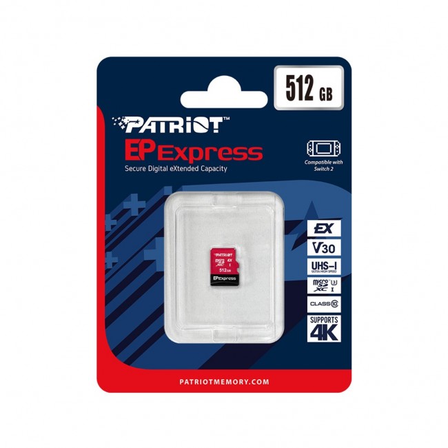 Patriot Memory EP Express memory card 512GB MicroSDXC 800/600 MB/s (PEF512GEPEXMCX) Patriot Memory EP Express memory card 512GB MicroSDXC 800/600 MB/s (PEF512GEPEXMCX)