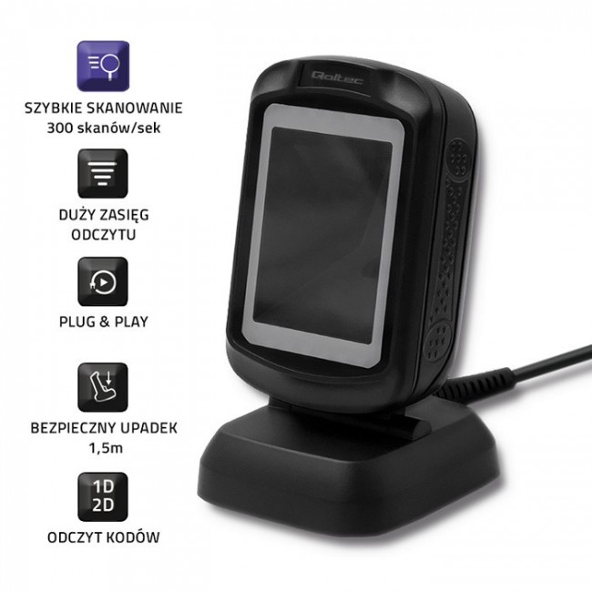 Qoltec 50864 Desktop QR & Barcode Scanner | USB Qoltec 50864 Desktop QR & Barcode Scanner | USB