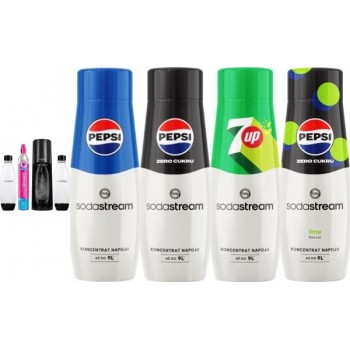 Saturator Sodastream Terra + 2 butelki + gaz Czarny + syrop Pepsi, Pepsi Zero, Pepsi Lime, 7Up