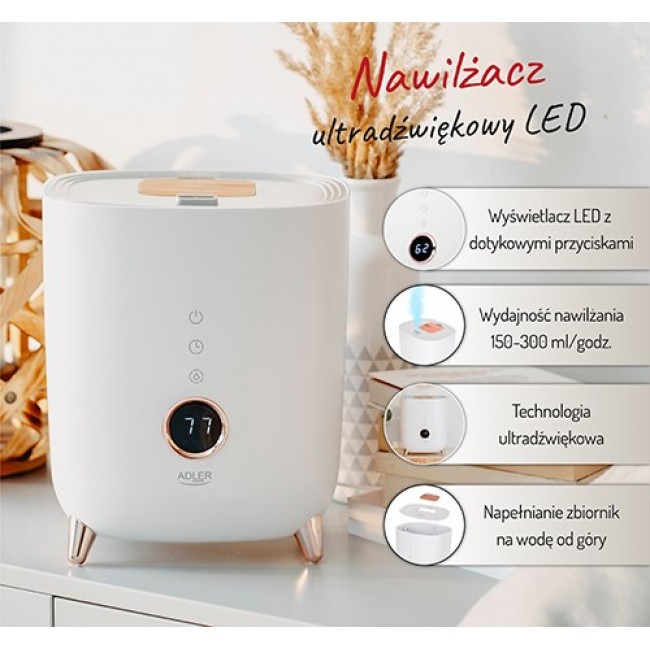 Adler AD 7972 humidifier Ultrasonic 4 L White 23 W