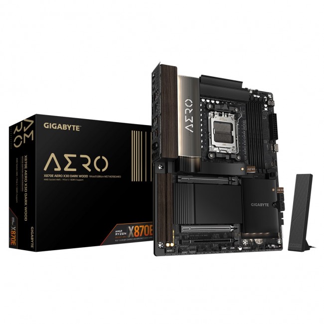 GIGABYTE X870E AERO X3D DARK WOOD Motherboard - Supports AMD Ryzen 9000 CPUs, 16+2+2 Phases Digital VRM, up to 9000Hz DDR5 (OC), 2xPCIe 5.0 + 2xPCIe 4.0, Wi-Fi 7, 5GbE LAN, USB 4 GIGABYTE X870E AERO X3D DARK WOOD Motherboard - Supports AMD Ryzen 9000 CPUs, 16+2+2 Phases Digital VRM, up to 9000Hz DDR5 (OC), 2xPCIe 5.0 + 2xPCIe 4.0, Wi-Fi 7, 5GbE LAN, USB 4