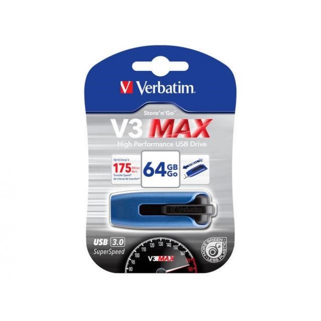 Verbatim V3 MAX - USB 3.0 Drive 64 GB - Blue Verbatim V3 MAX - USB 3.0 Drive 64 GB - Blue