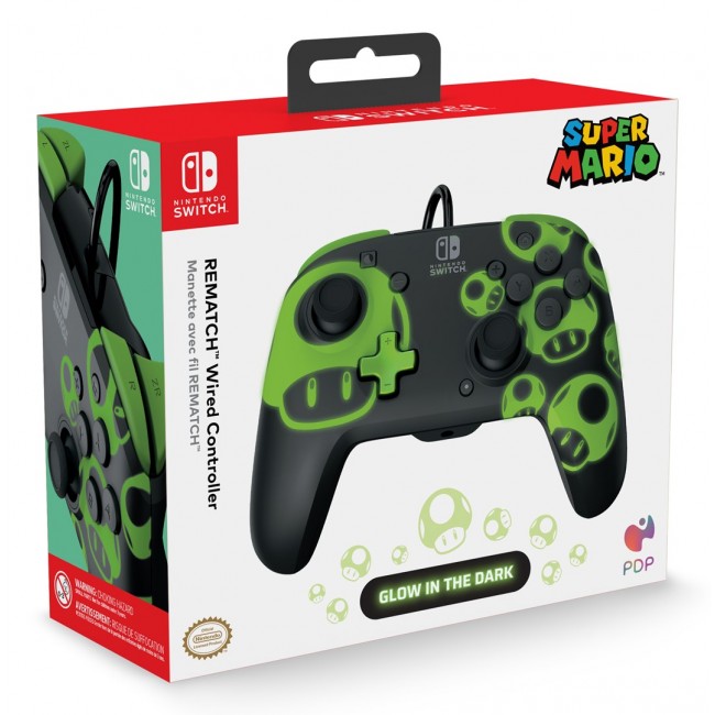 PDP REMATCH Wired Controller: 1-Up Glow in the Dark