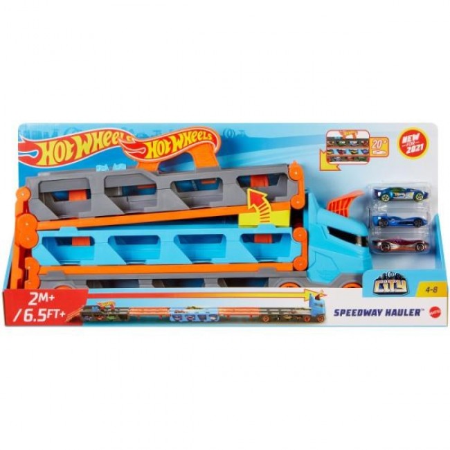 Hot Wheels City Speedway Hauler Carrier with 3 Toy Cars Hot Wheels City Speedway Hauler Carrier with 3 Toy Cars