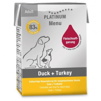 PLATINUM Menu Adult Duck+Turkey - wet dog food - 185g