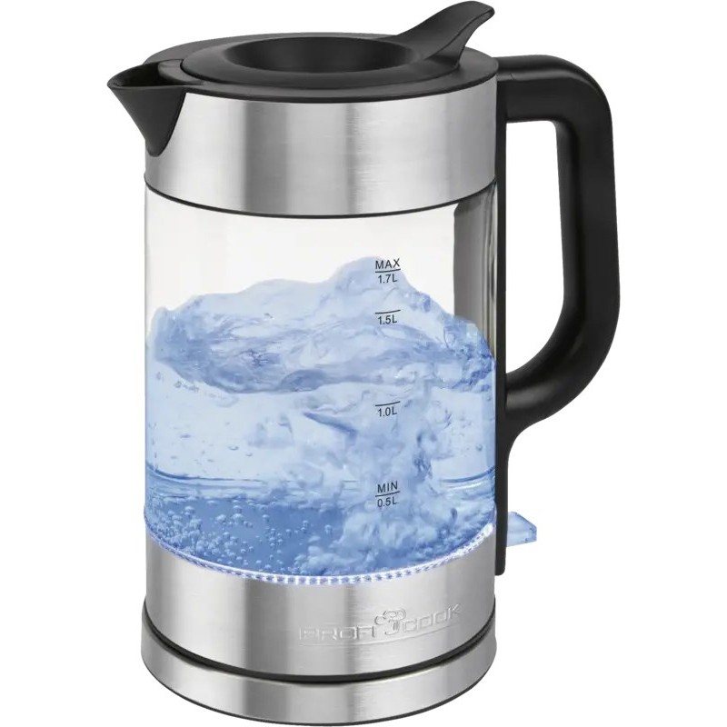 ProfiCook PC-WKS 1322 G electric kettle 1.7 L 2200 W Silver, Black, Transparent