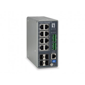 LevelOne TURING 12-Port L3 Lite Managed Gigabit Industrial Switch, 8 PoE Outputs, 240W, 802.3at/af PoE, 4 x SFP, -40 C to 75 C