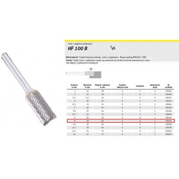 K.MILLING CUTTER MADE OF SINTERED CARBON.HF 100 B /8mm/553 ROLLER FI 8x19mm, shank 6mm, ZYAS TYPE
