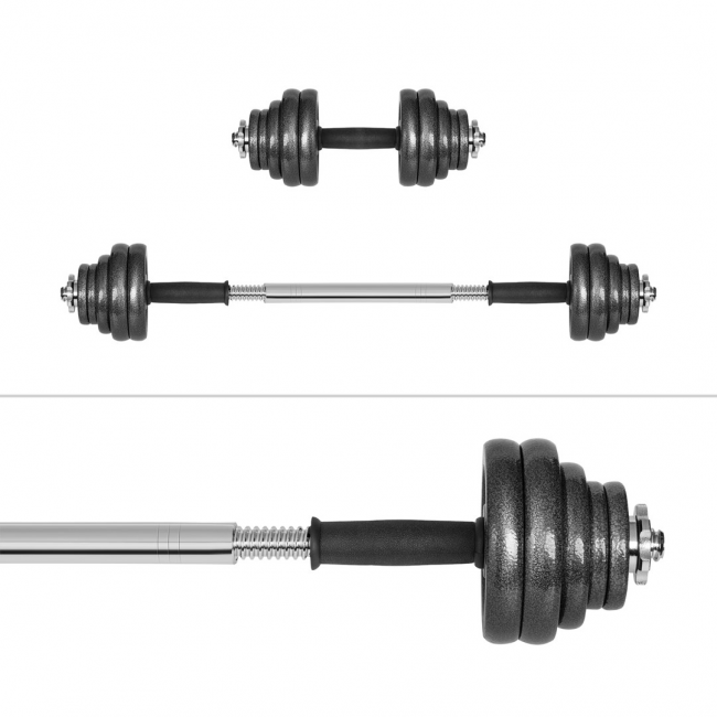REBEL ACTIVE Adjustable dumbbells in a case 30 kg with a bar