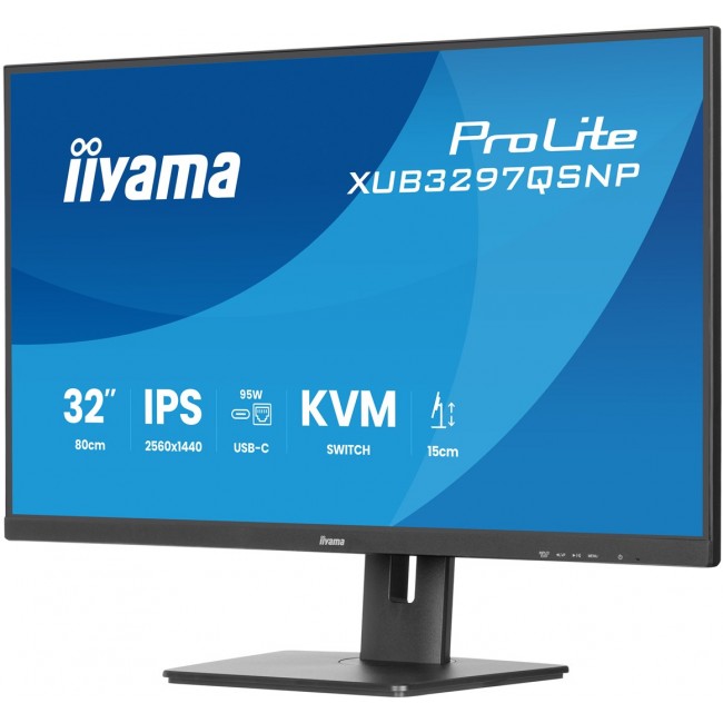 iiyama ProLite 32 QHD IPS technology panel with RJ45 (LAN), KVM Switch and USB-C Dock with 95W power delivery