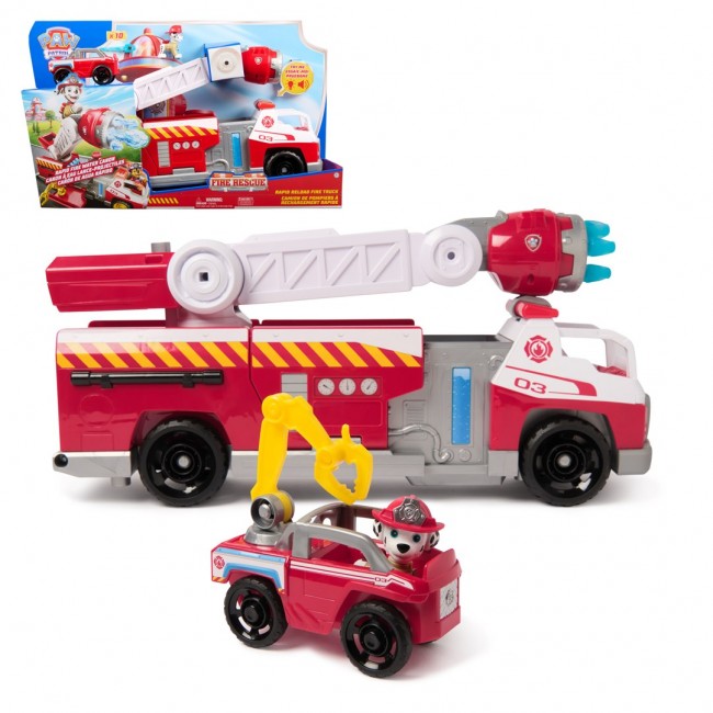 PAW Patrol Fire Rescue: Rapid Reload Fire Truck with Marshall Figure, Quick-Fire Launcher, Lights & Sounds, Kids Toys for Boys & Girls Ages 3 and Up