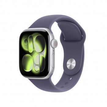 Apple Watch Series 11 GPS + Cellular 42 mm, obudowa z aluminium w kolorze srebrnym z fioletowym paskiem sportowym M/L