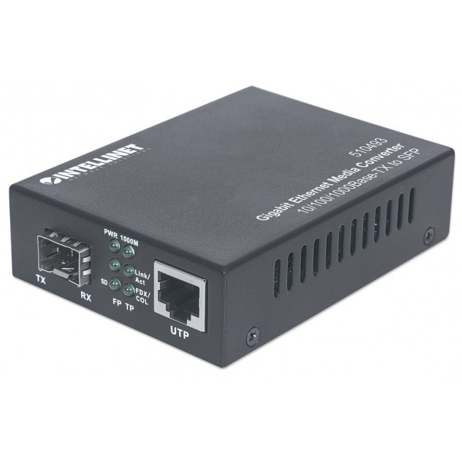 Intellinet Gigabit Ethernet to SFP Media Converter, 10/100/1000Base-Tx to SFP slot, empty (Euro 2-pin plug) Intellinet Gigabit Ethernet to SFP Media Converter, 10/100/1000Base-Tx to SFP slot, empty (Euro 2-pin plug)