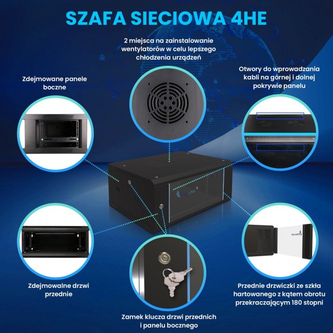 Extralink Rackmount cabinet 4U 600x450 Black wall mounted